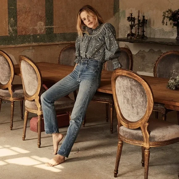 RARE Doen Amoret Floral Prancing Fawn Cottagecore Top in Blue size Small - Picture 2 of 13